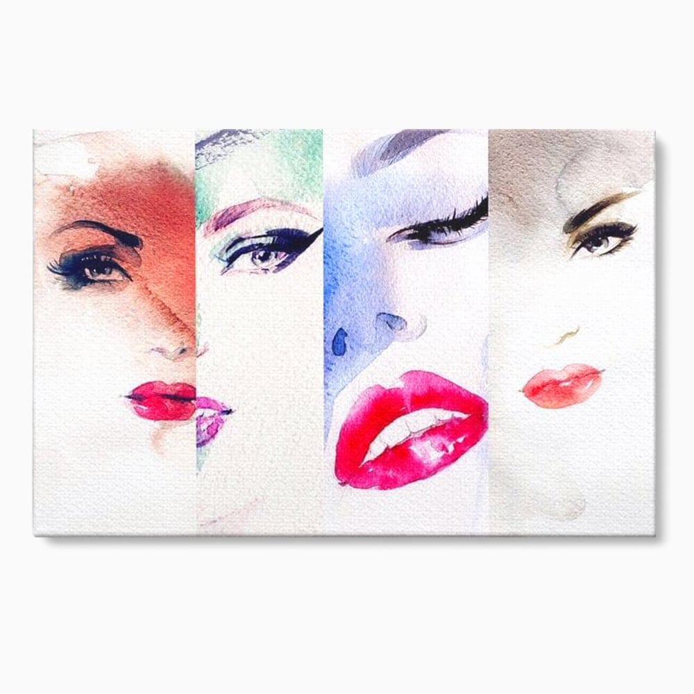 Tablou canvas cu tablou canvas cu patru portrete feminine, fara rama, pe sasiu de lemn