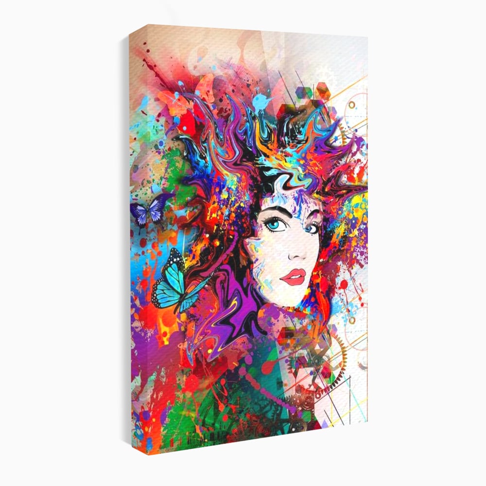 Tablou canvas cu tablou canvas cu portret artistic de femeie, fara rama, pe sasiu de lemn