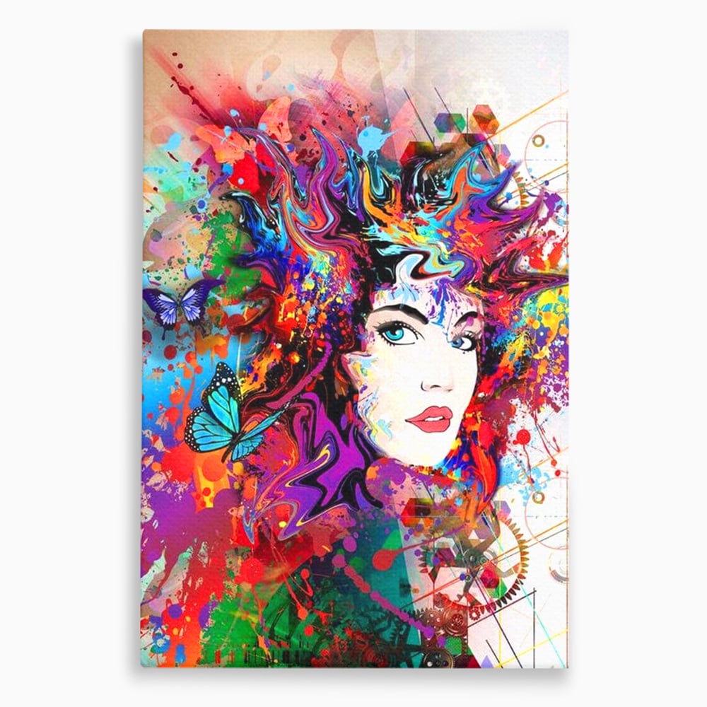 Tablou canvas cu tablou canvas cu portret artistic de femeie, fara rama, pe sasiu de lemn
