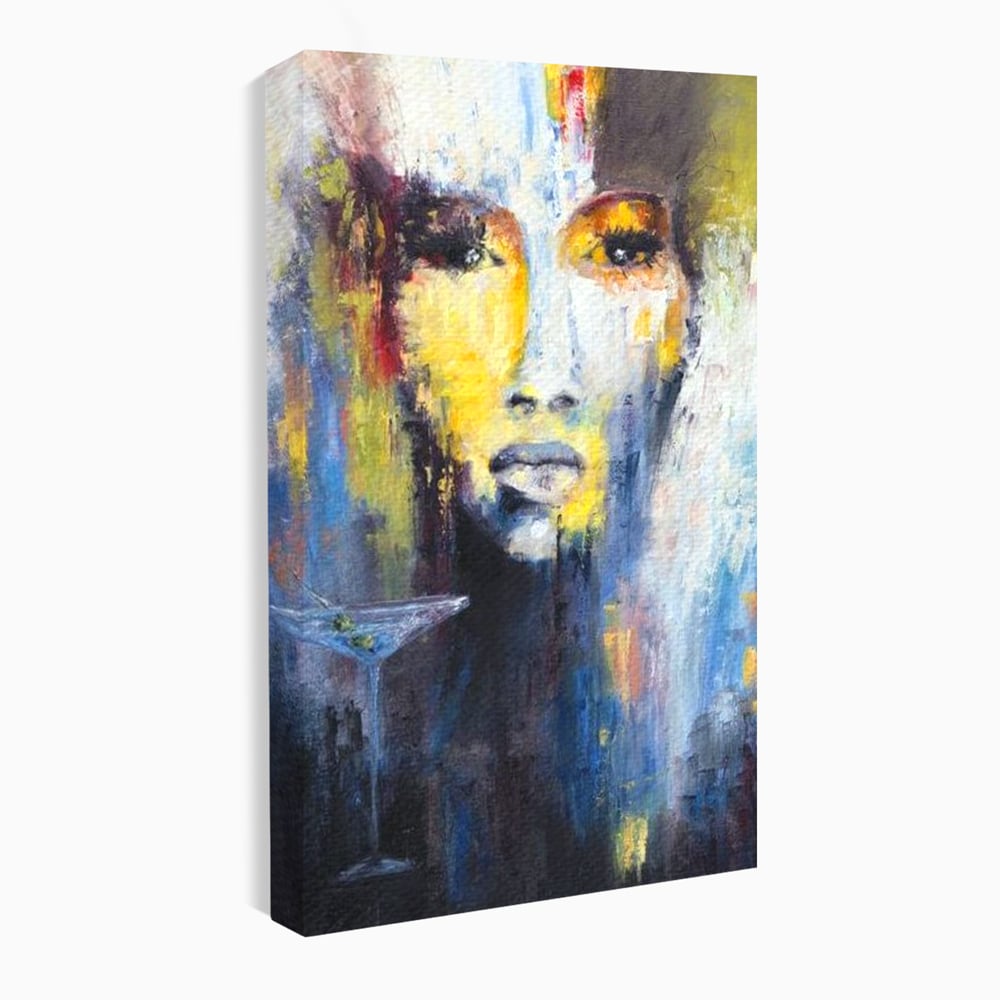 Tablou canvas cu tablou canvas cu femeie si pahar de martini, fara rama, pe sasiu de lemn