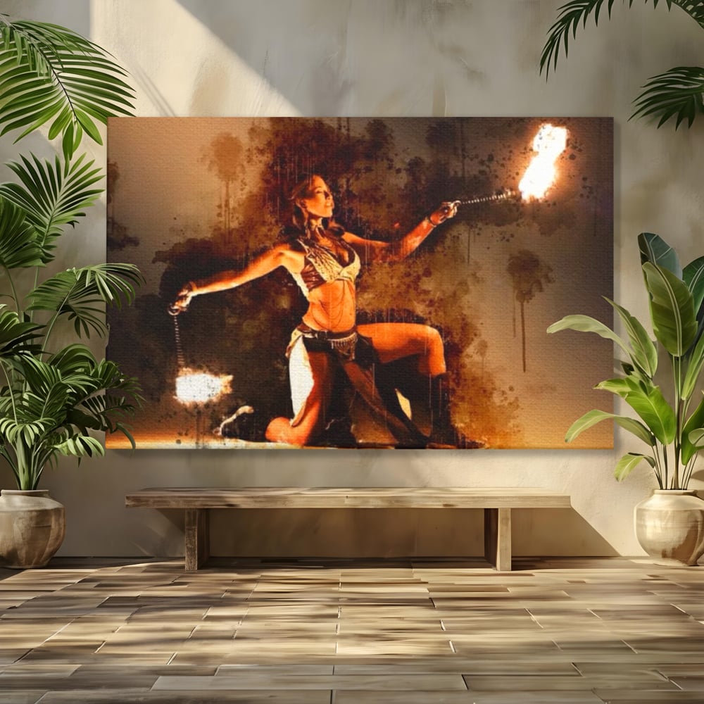 Tablou canvas cu tablou canvas cu dansatoare de foc, fara rama, pe sasiu de lemn