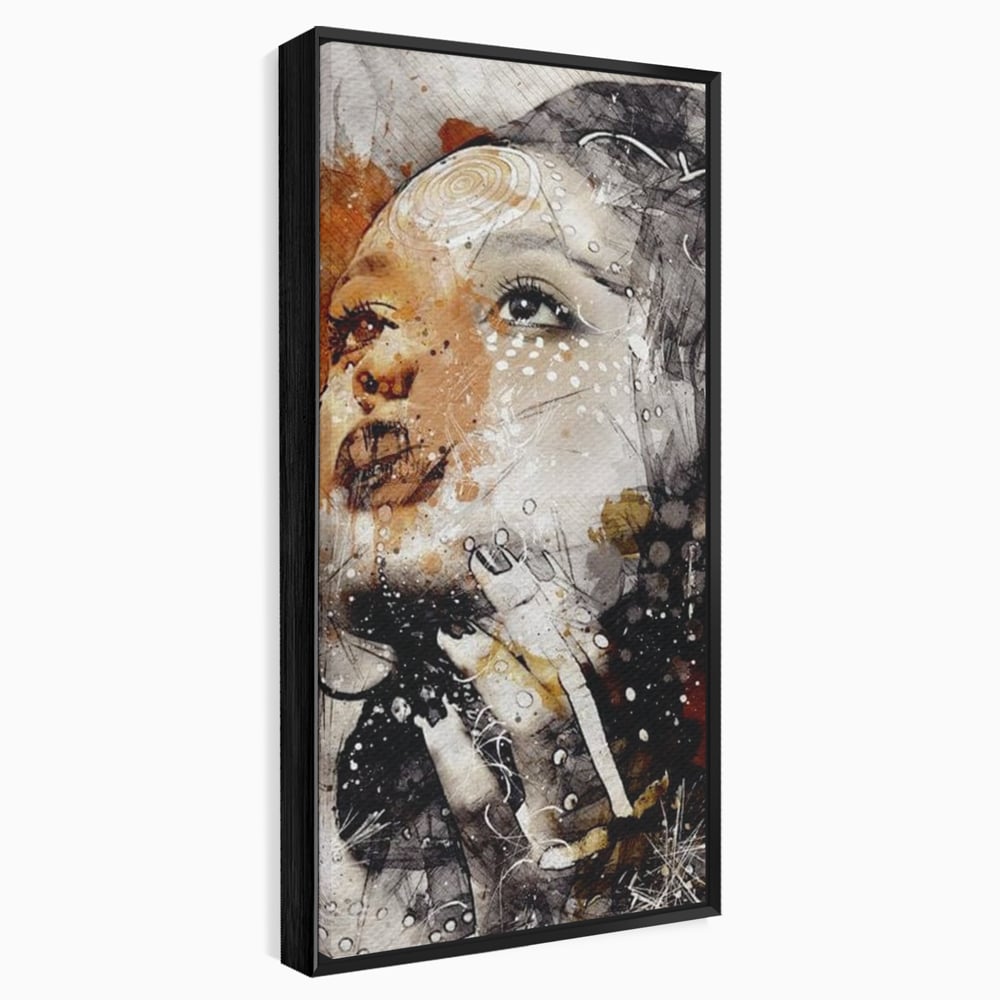 Tablou canvas cu tablou canvas cu portret abstract feminin, in rama de aluminiu negru