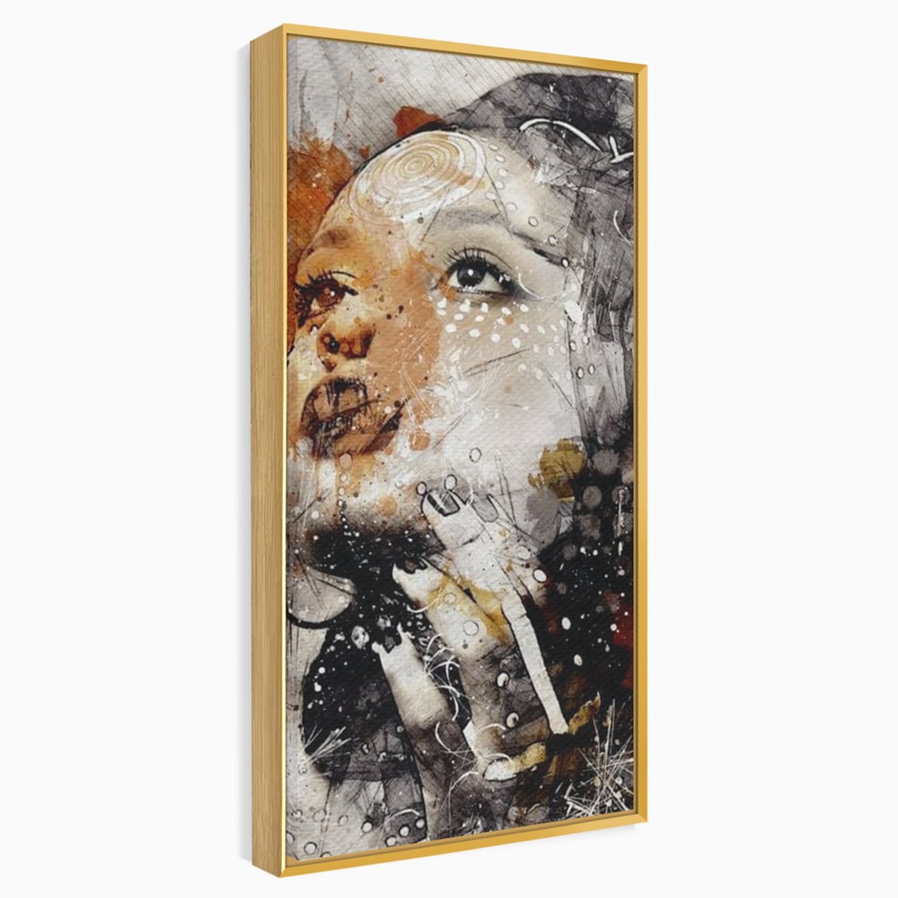 Tablou canvas cu tablou canvas cu portret abstract feminin, in rama de aluminiu auriu