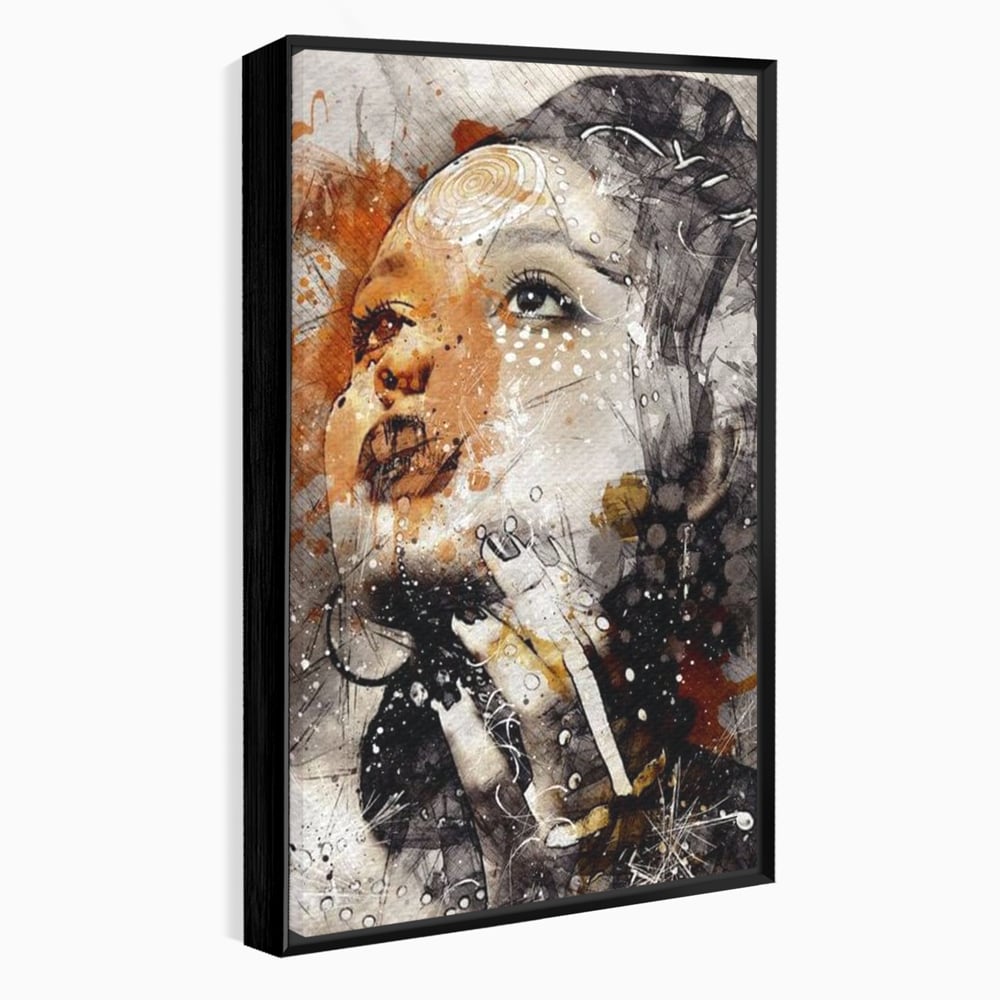 Tablou canvas cu tablou canvas cu portret abstract feminin, in rama de aluminiu negru