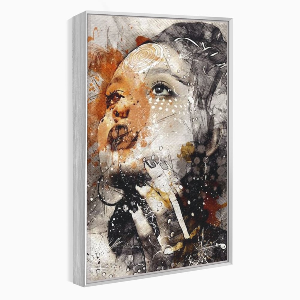 Tablou canvas cu tablou canvas cu portret abstract feminin, in rama de aluminiu argintiu