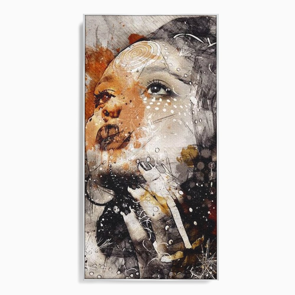 Tablou canvas cu tablou canvas cu portret abstract feminin, in rama de aluminiu argintiu