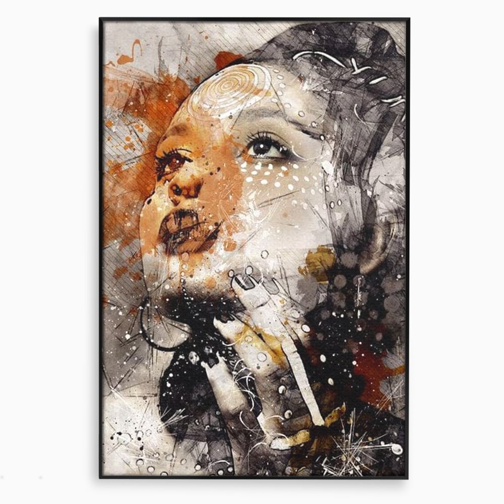 Tablou canvas cu tablou canvas cu portret abstract feminin, in rama de aluminiu negru