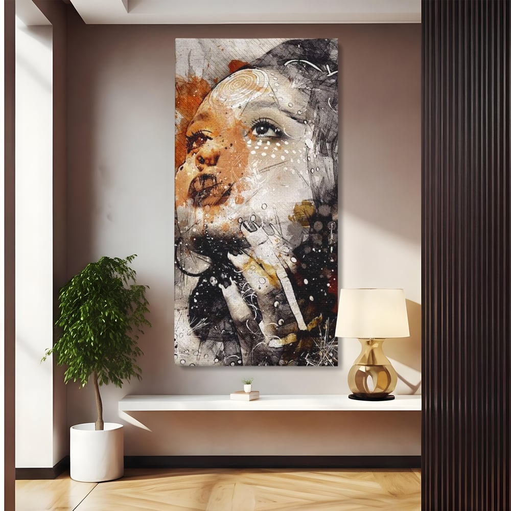 Tablou canvas cu tablou canvas cu portret abstract feminin, fara rama, pe sasiu de lemn