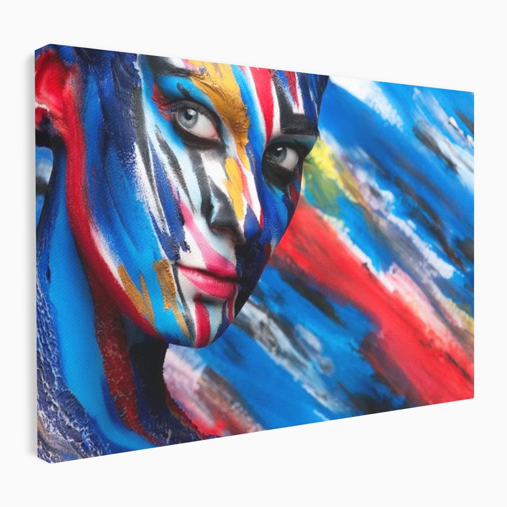 Tablou canvas cu tablou canvas cu fata de femeie pictata, fara rama, pe sasiu de lemn