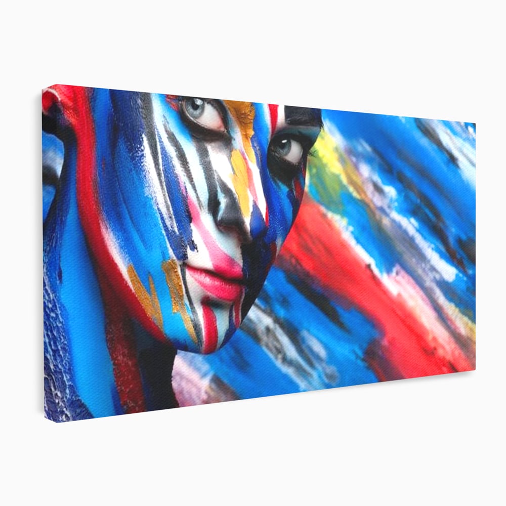 Tablou canvas cu tablou canvas cu fata de femeie pictata, fara rama, pe sasiu de lemn
