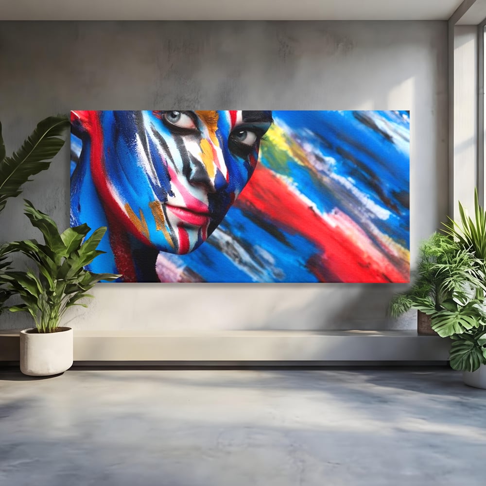 Tablou canvas cu tablou canvas cu fata de femeie pictata, fara rama, pe sasiu de lemn