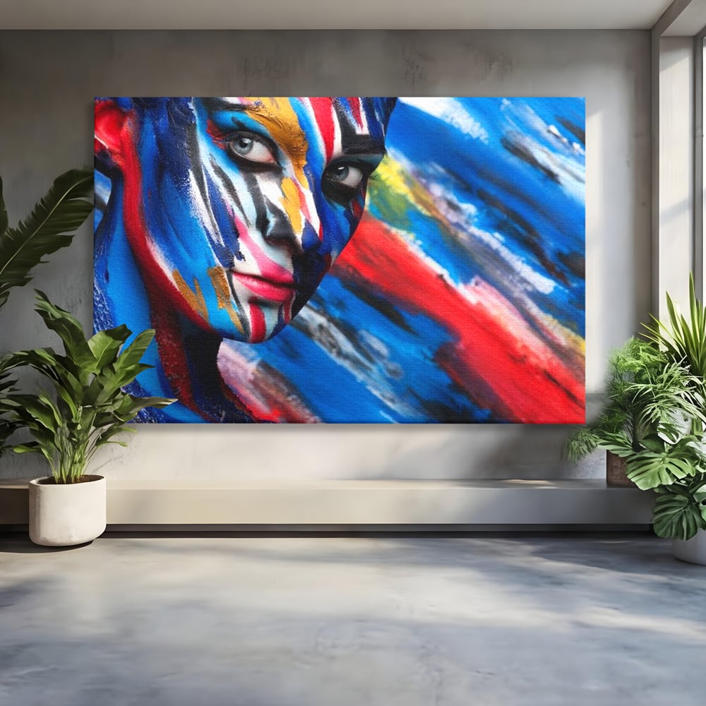 Tablou canvas cu tablou canvas cu fata de femeie pictata, fara rama, pe sasiu de lemn