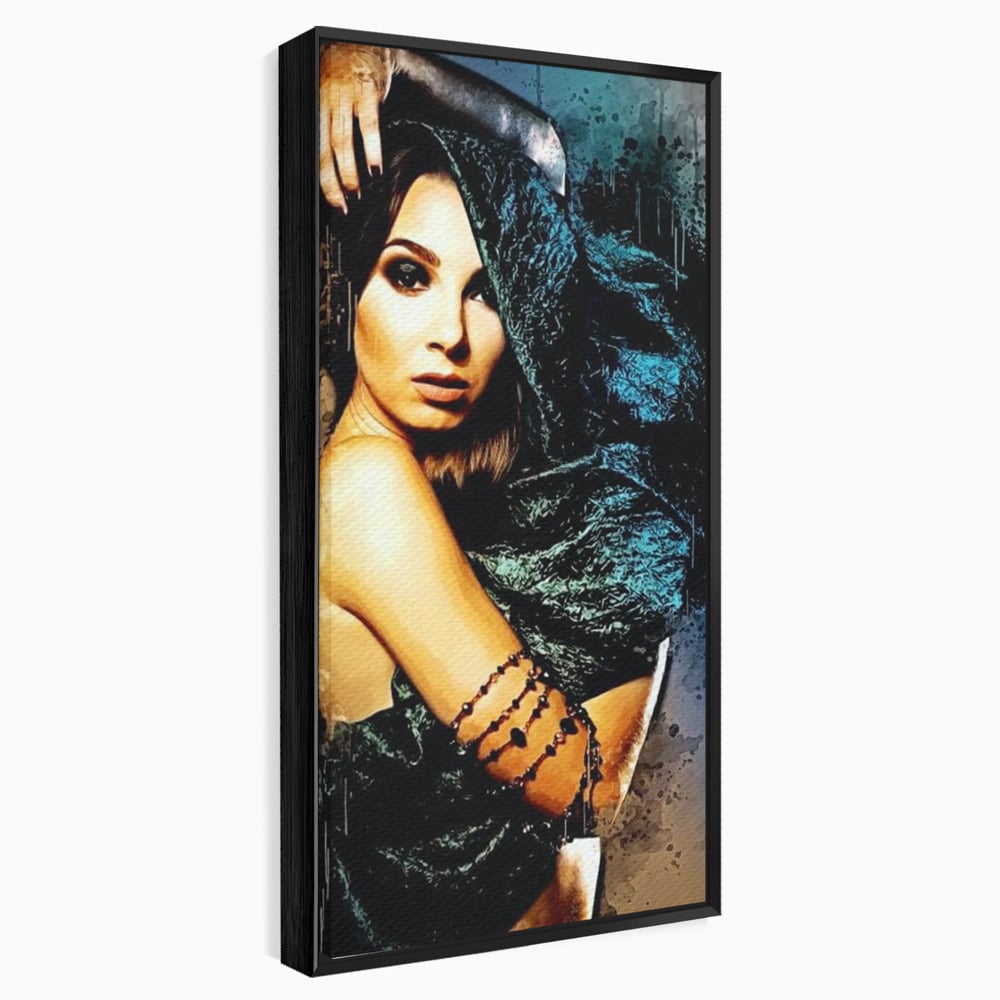 Tablou canvas cu tablou canvas portret femeie misterioasa, in rama de aluminiu negru