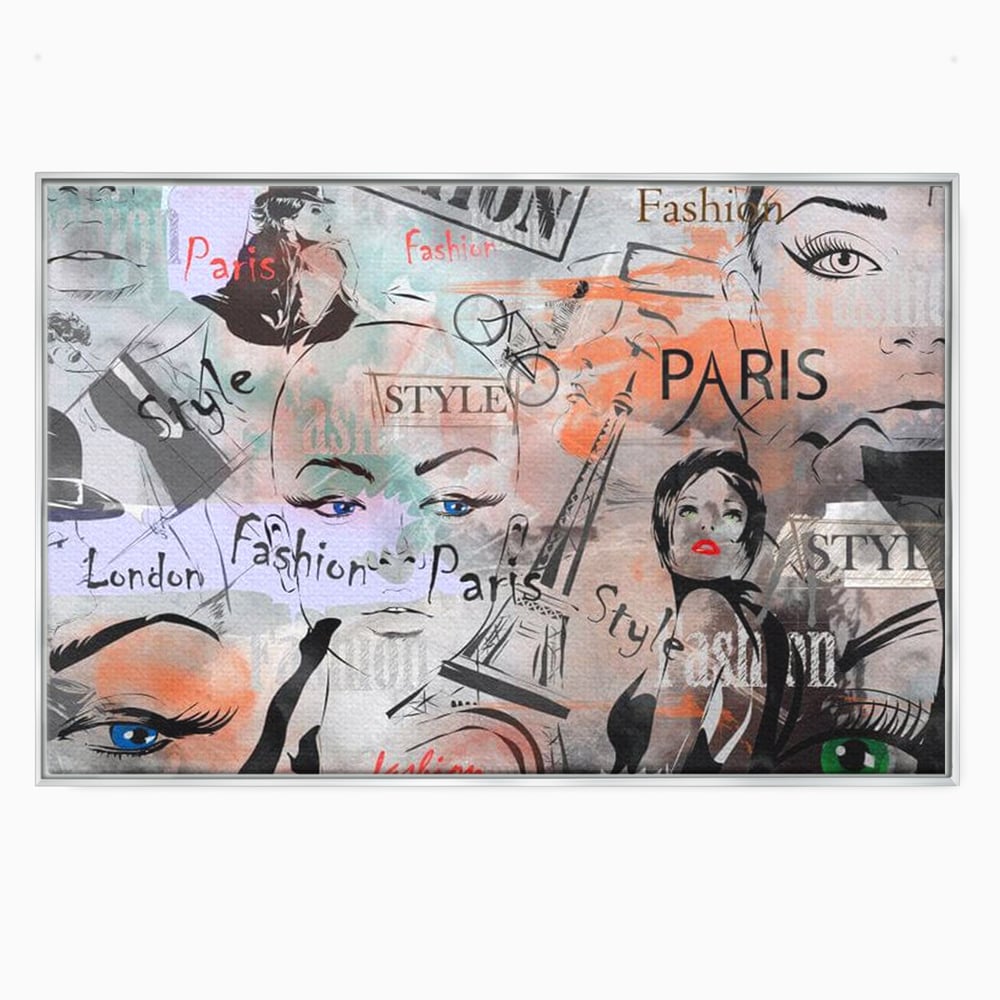 Tablou canvas cu ilustratia digitala cu tematica fashion, in rama de aluminiu argintiu