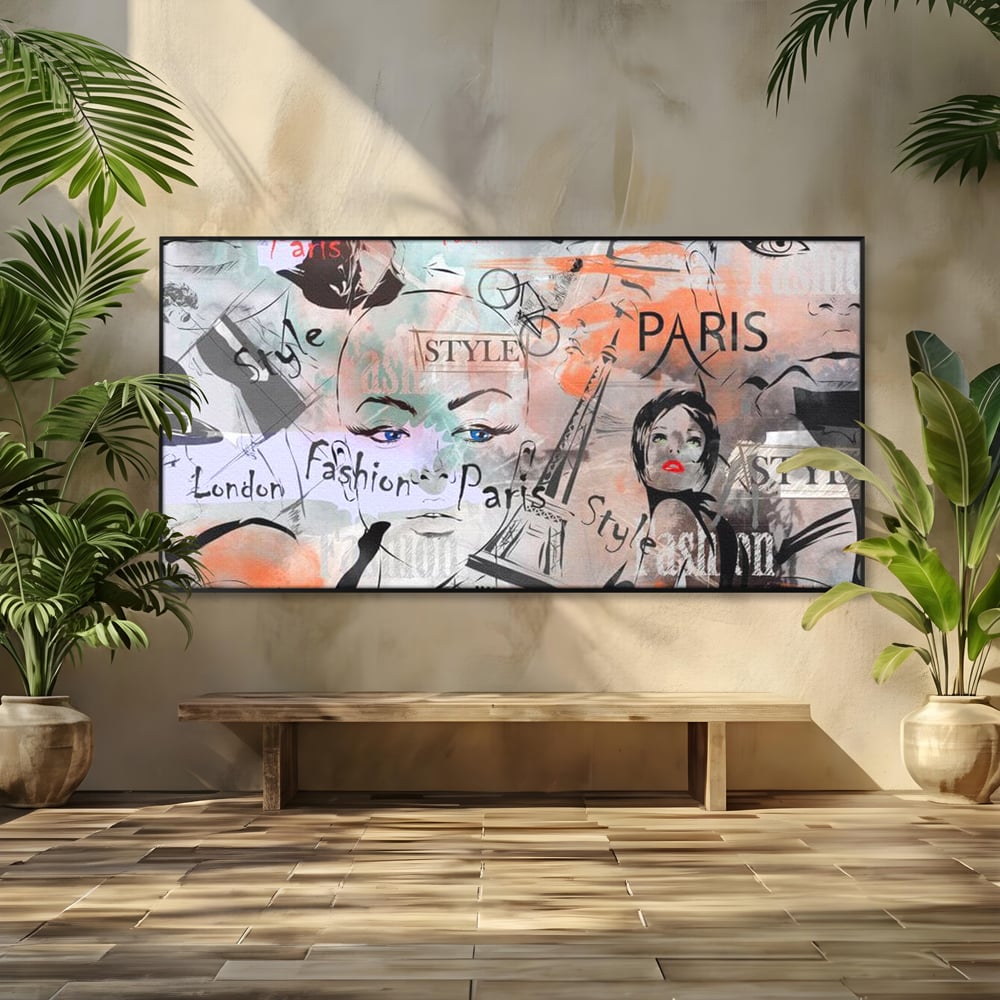 Tablou canvas cu ilustratia digitala cu tematica fashion, in rama de aluminiu negru