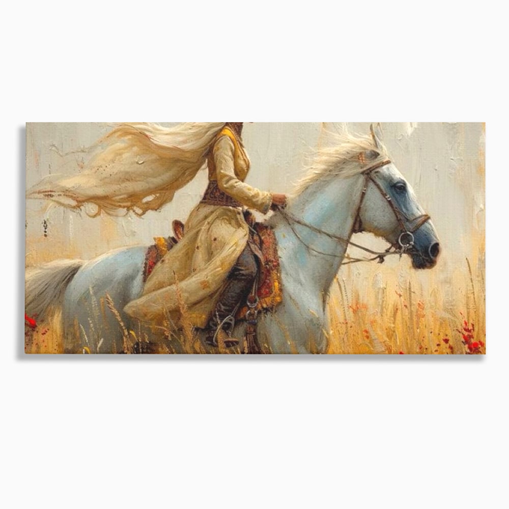 Tablou canvas cu tablou canvas cu femeie calare, fara rama, pe sasiu de lemn