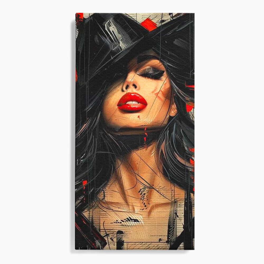 Tablou canvas cu tablou canvas cu portret stilizat de femeie, fara rama, pe sasiu de lemn