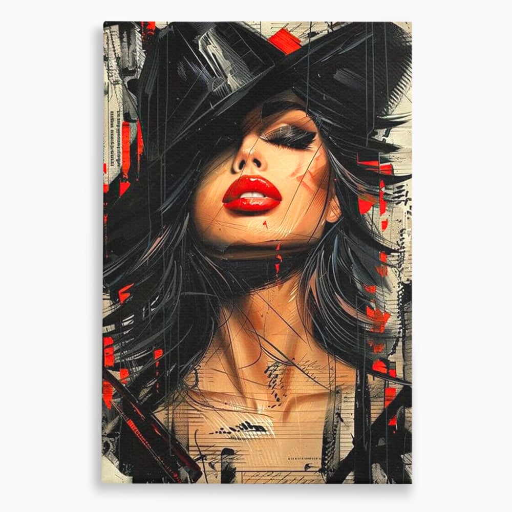 Tablou canvas cu tablou canvas cu portret stilizat de femeie, fara rama, pe sasiu de lemn
