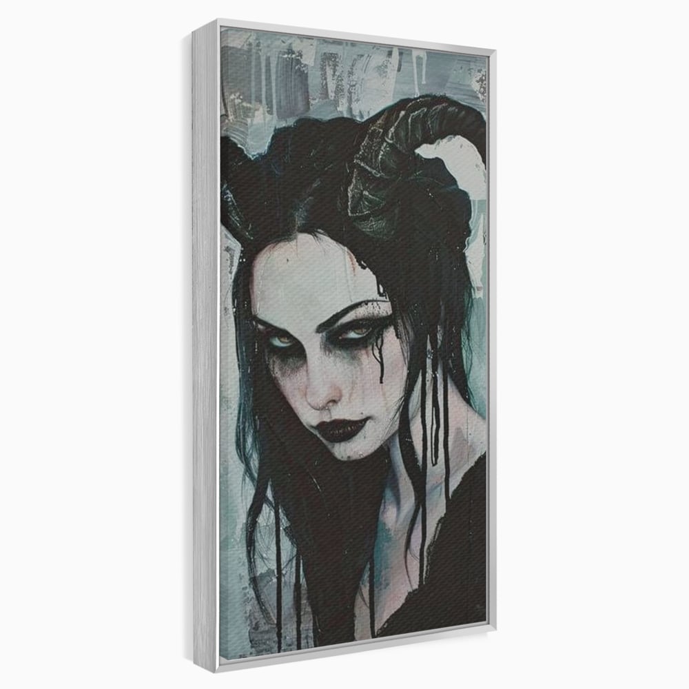 Tablou canvas cu tablou canvas cu portret gotic feminin, in rama de aluminiu argintiu