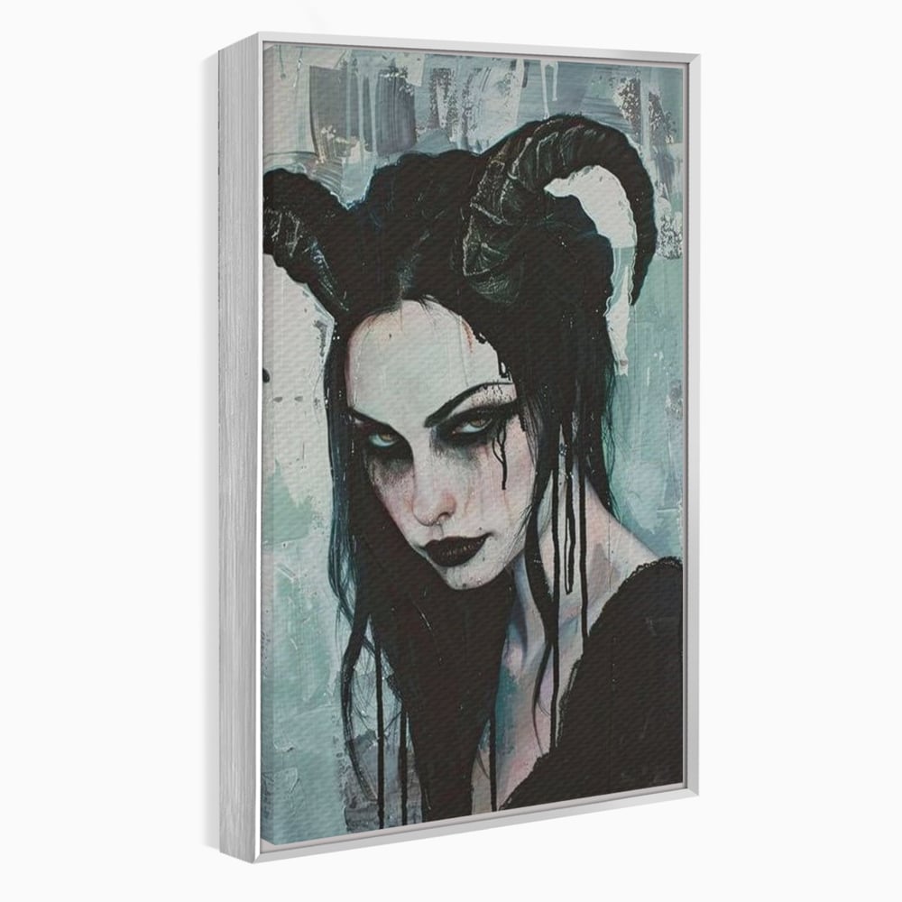 Tablou canvas cu tablou canvas cu portret gotic feminin, in rama de aluminiu argintiu