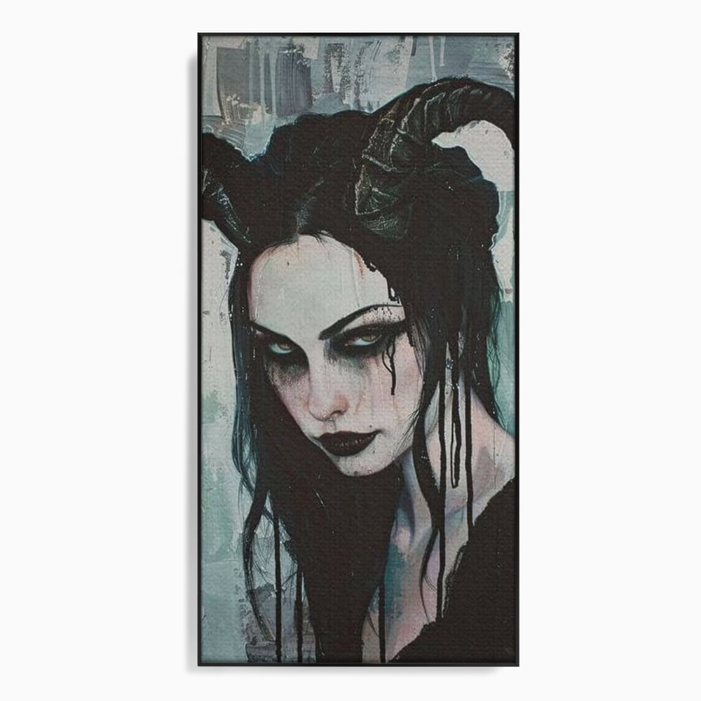 Tablou canvas cu tablou canvas cu portret gotic feminin, in rama de aluminiu negru