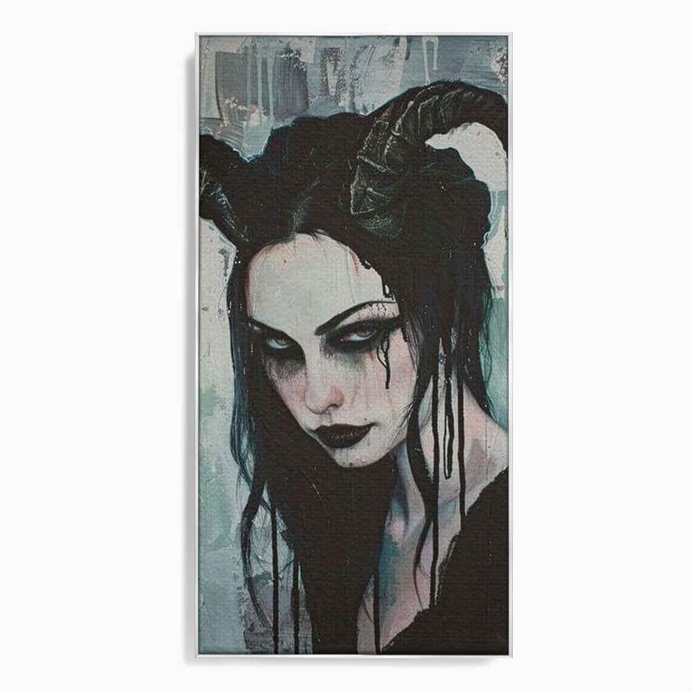 Tablou canvas cu tablou canvas cu portret gotic feminin, in rama de aluminiu argintiu
