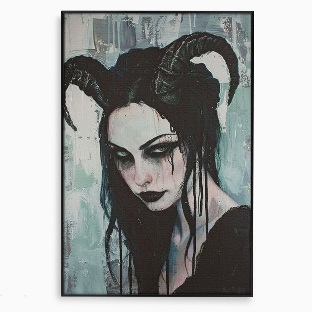 Tablou canvas cu tablou canvas cu portret gotic feminin, in rama de aluminiu negru