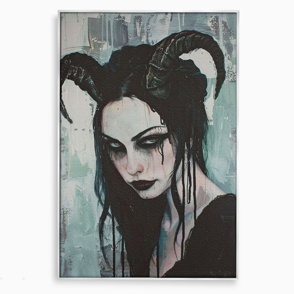 Tablou canvas cu tablou canvas cu portret gotic feminin, in rama de aluminiu argintiu