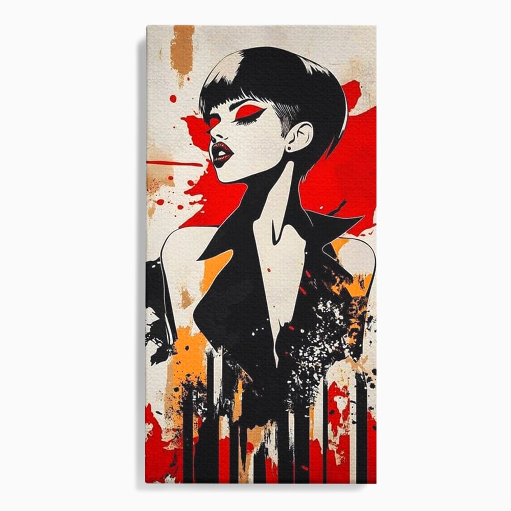 Tablou canvas cu tablou canvas cu portret de femeie stilizat, fara rama, pe sasiu de lemn