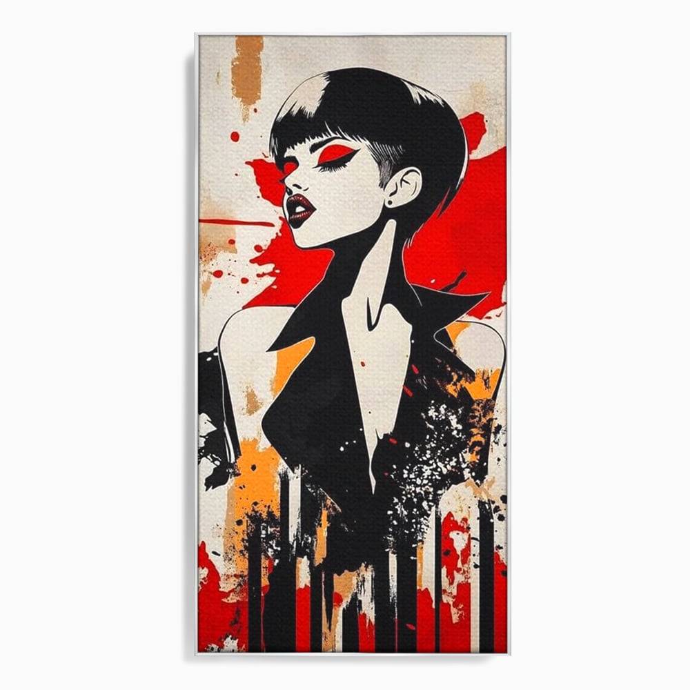 Tablou canvas cu tablou canvas cu portret de femeie stilizat, in rama de aluminiu argintiu