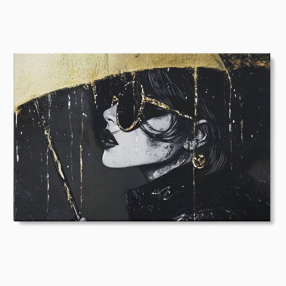Tablou canvas cu tablou canvas cu femeie in ploaie stilizata, fara rama, pe sasiu de lemn