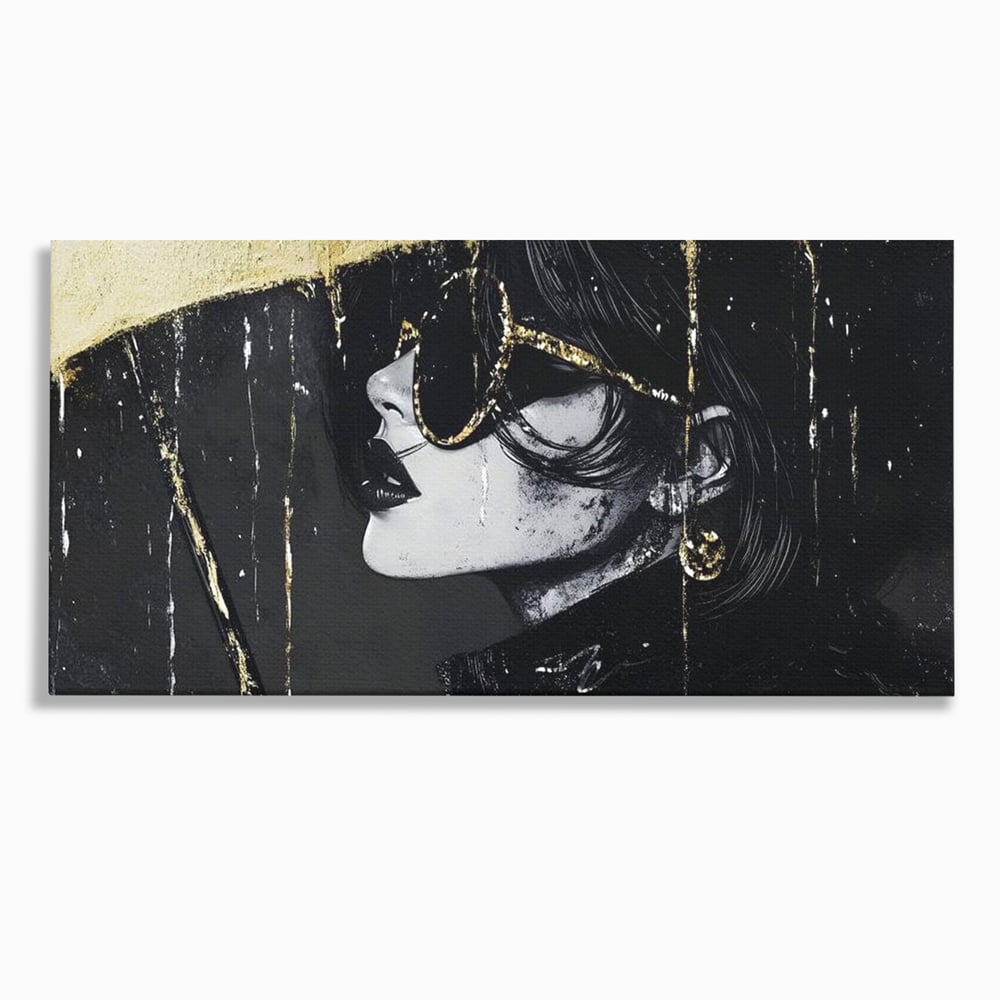 Tablou canvas cu tablou canvas cu femeie in ploaie stilizata, fara rama, pe sasiu de lemn