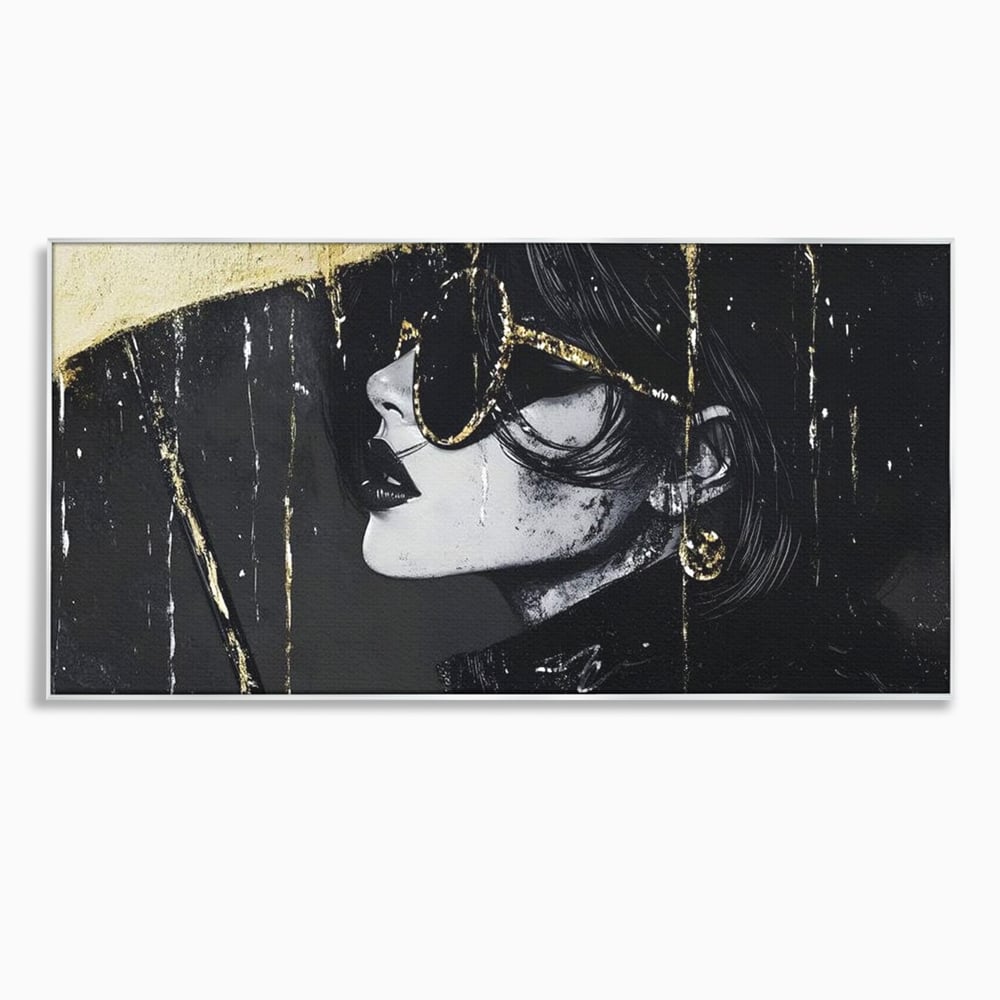 Tablou canvas cu tablou canvas cu femeie in ploaie stilizata, in rama de aluminiu argintiu