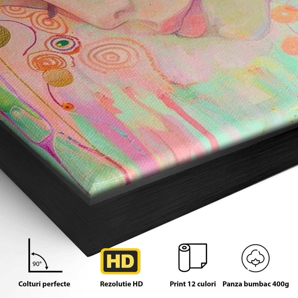 Detaliu al suprafetei: tablou canvas cu portret de zana, in rama de aluminiu negru