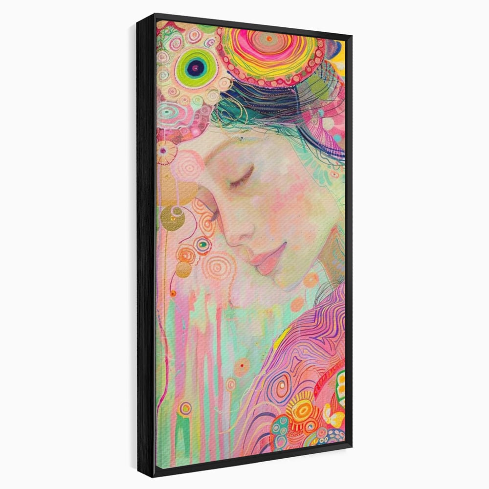 Tablou canvas cu tablou canvas cu portret de zana, in rama de aluminiu negru