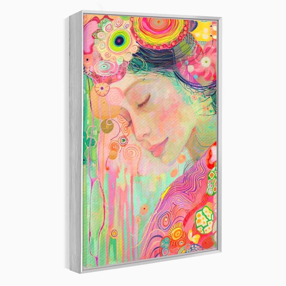 Tablou canvas cu tablou canvas cu portret de zana, in rama de aluminiu argintiu