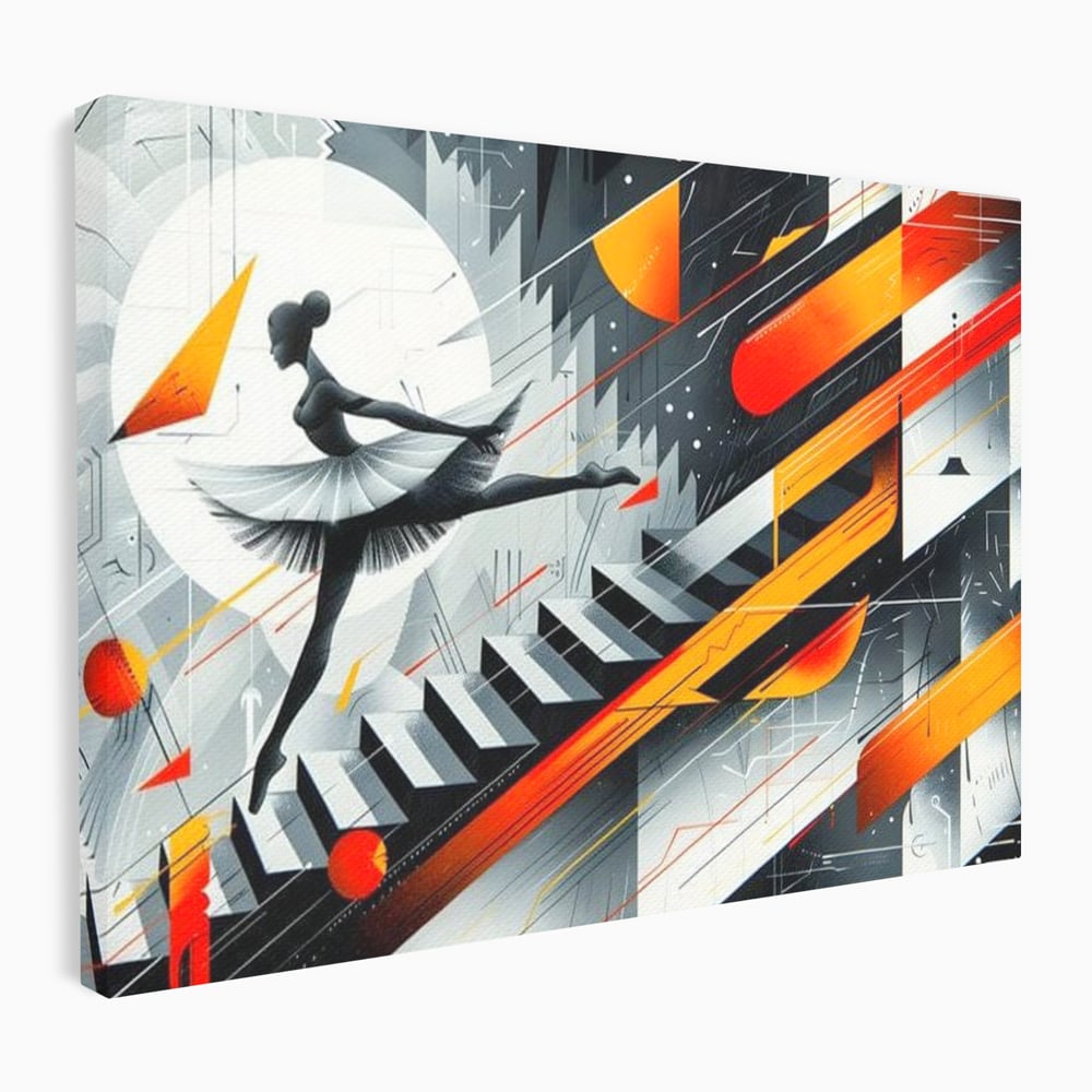 Tablou canvas cu tablou canvas cu balerina pe scari si cosmos, fara rama, pe sasiu de lemn