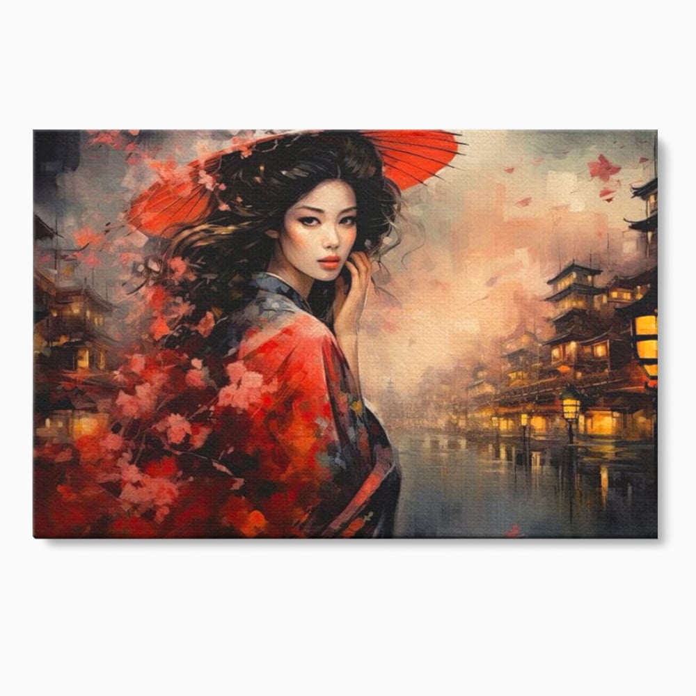 Tablou canvas cu tablou canvas cu gheisa in kyoto, fara rama, pe sasiu de lemn