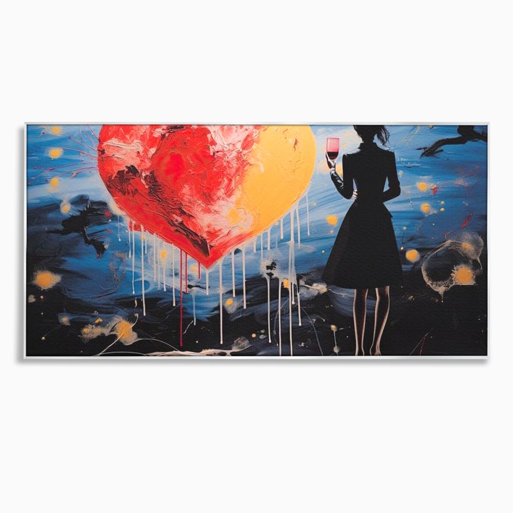Tablou canvas cu tablou canvas cu femeie si inima uriasa, in rama de aluminiu argintiu