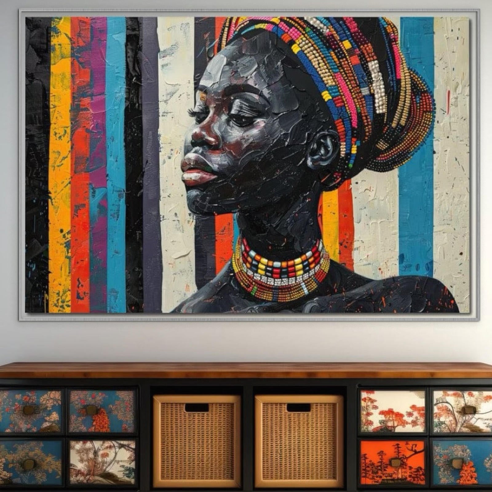 Tablou Canvas Premium, LuxCanva® G1118, Poveste din Africa,  Culori, Margele, Tribal, Contraste, Spirit, Perle, Identitate, Profil, Eleganta, Living, Dormitor