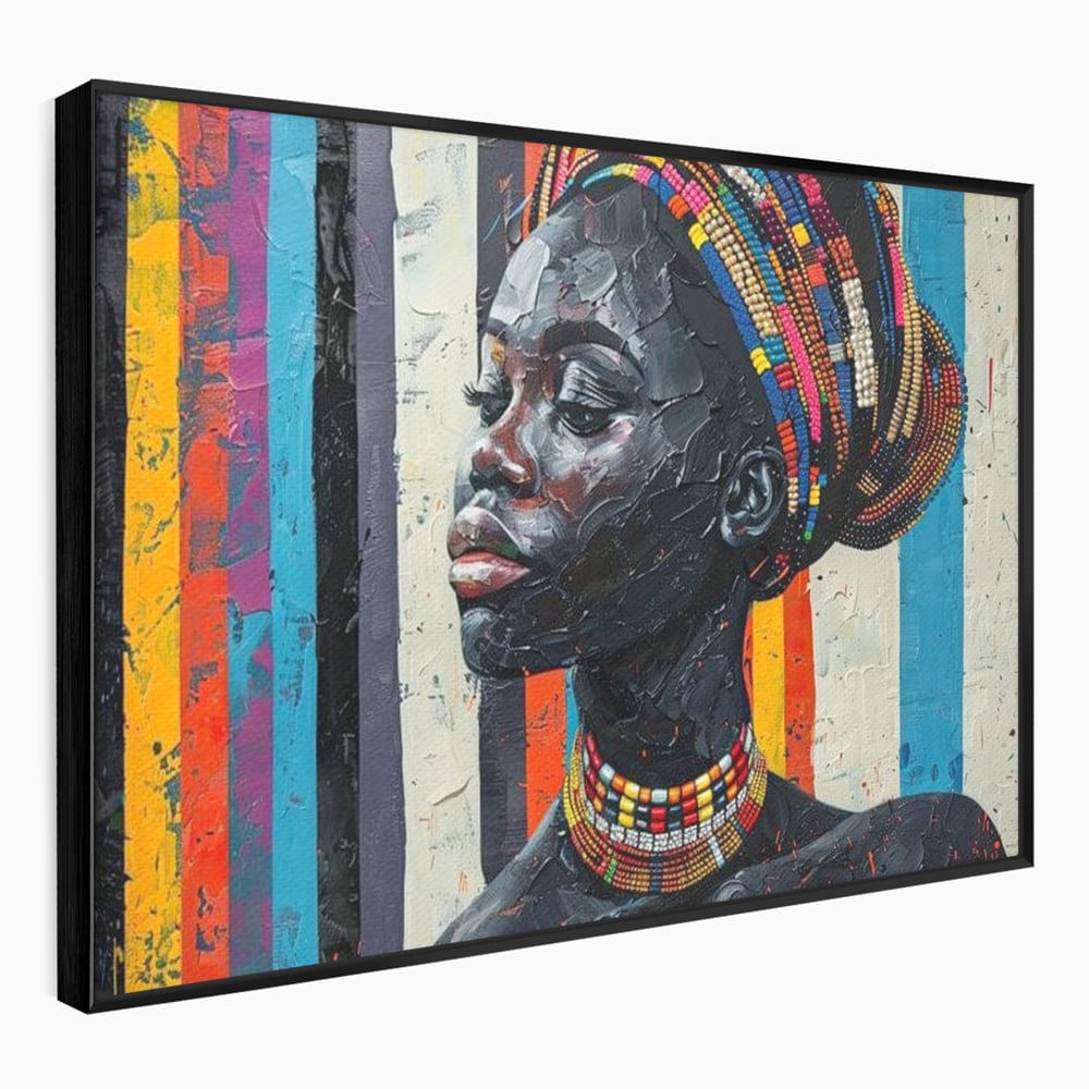 Tablou canvas cu tablou canvas cu profil de femeie, in rama de aluminiu negru