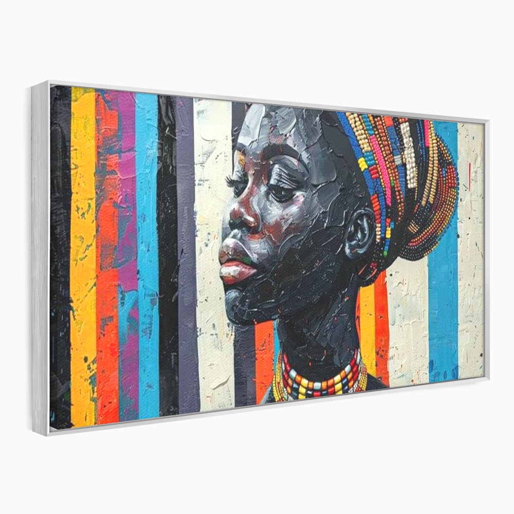 Tablou canvas cu tablou canvas cu profil de femeie, in rama de aluminiu argintiu