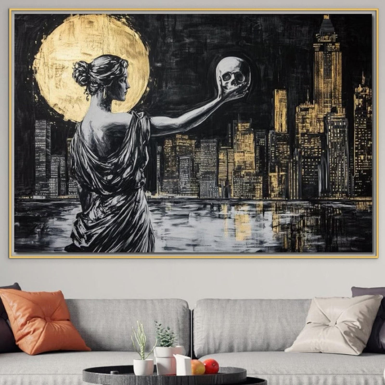 Tablou Canvas Premium, LuxCanva® G1119, Orasul si Tacerea, Craniu, City, Apus, Dialog, Eternitate, Destin, Viitor, Luna, Abstract, Living, Dormitor