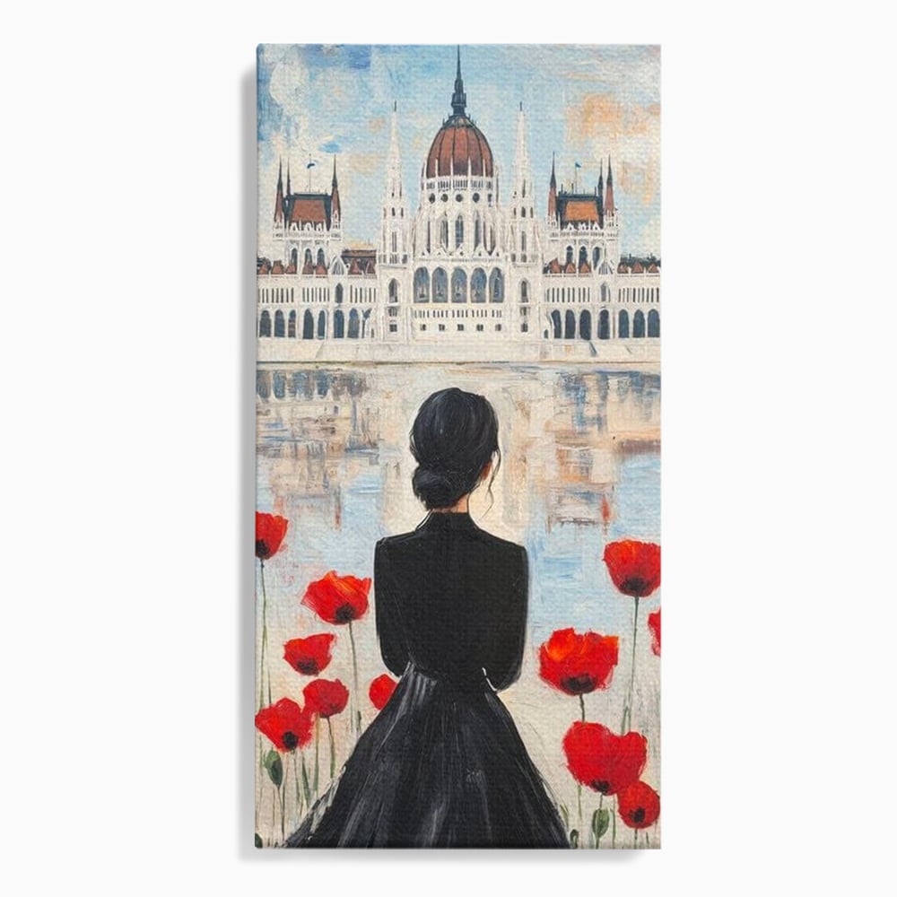 Tablou canvas cu tablou canvas cu femeie si maci, fara rama, pe sasiu de lemn