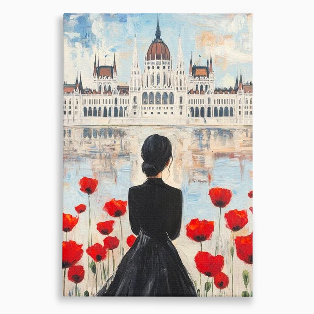 Tablou canvas cu tablou canvas cu femeie si maci, fara rama, pe sasiu de lemn
