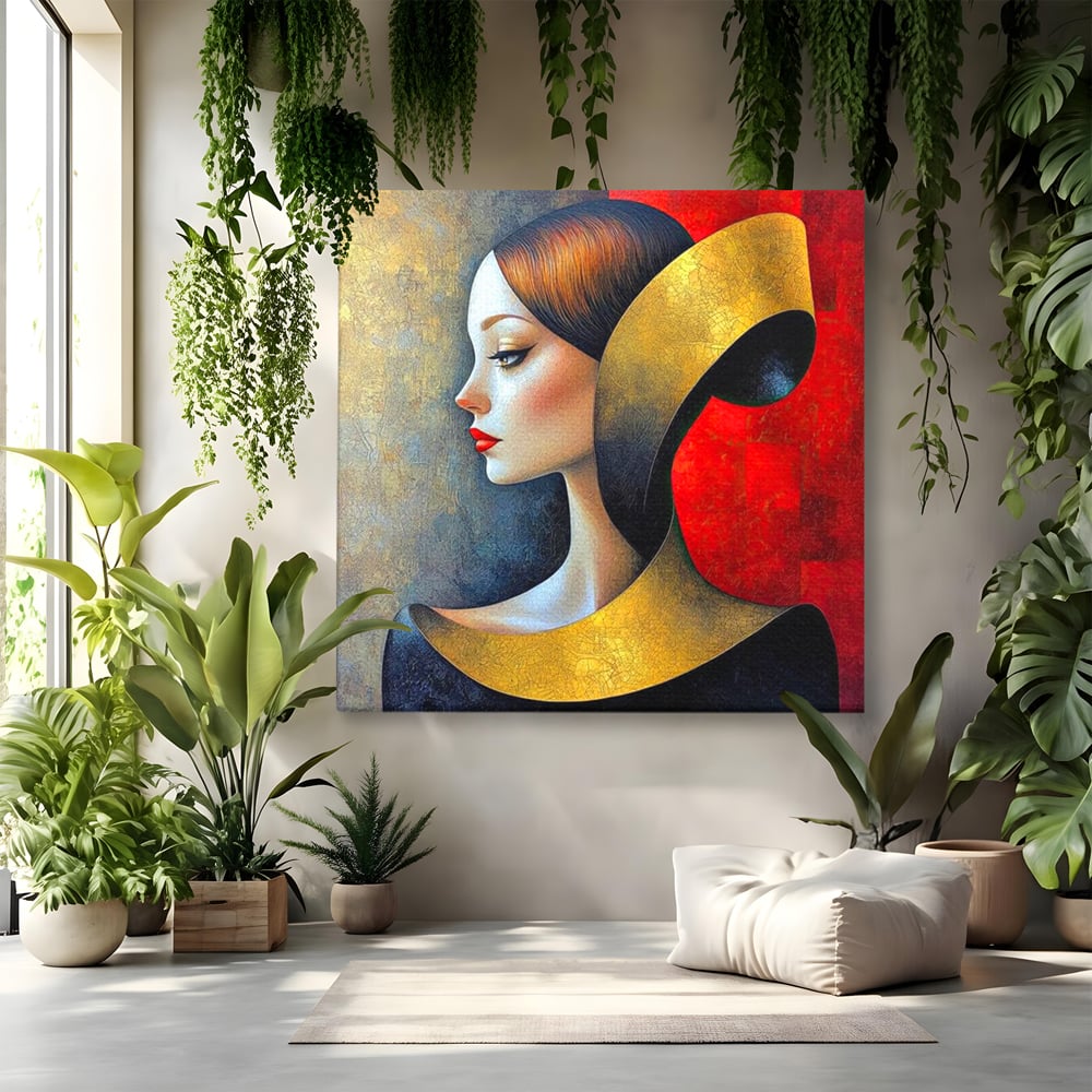 Tablou canvas cu tablou canvas cu profil de femeie stilizat, fara rama, pe sasiu de lemn