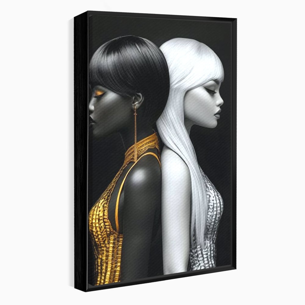Tablou canvas cu tablou canvas cu doua fete in contrast, in rama de aluminiu negru