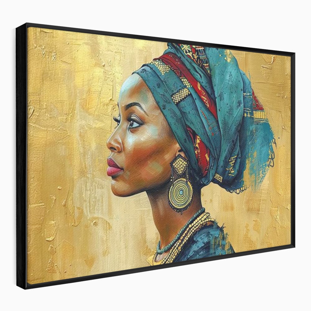 Tablou canvas cu tablou canvas cu profil de femeie, in rama de aluminiu negru
