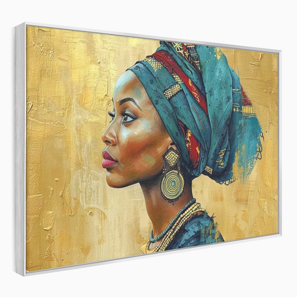 Tablou canvas cu tablou canvas cu profil de femeie, in rama de aluminiu argintiu