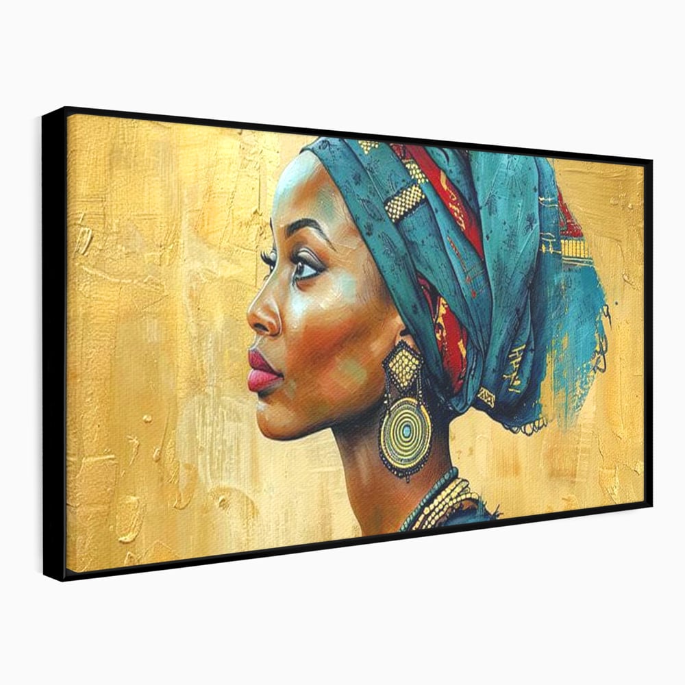 Tablou canvas cu tablou canvas cu profil de femeie, in rama de aluminiu negru